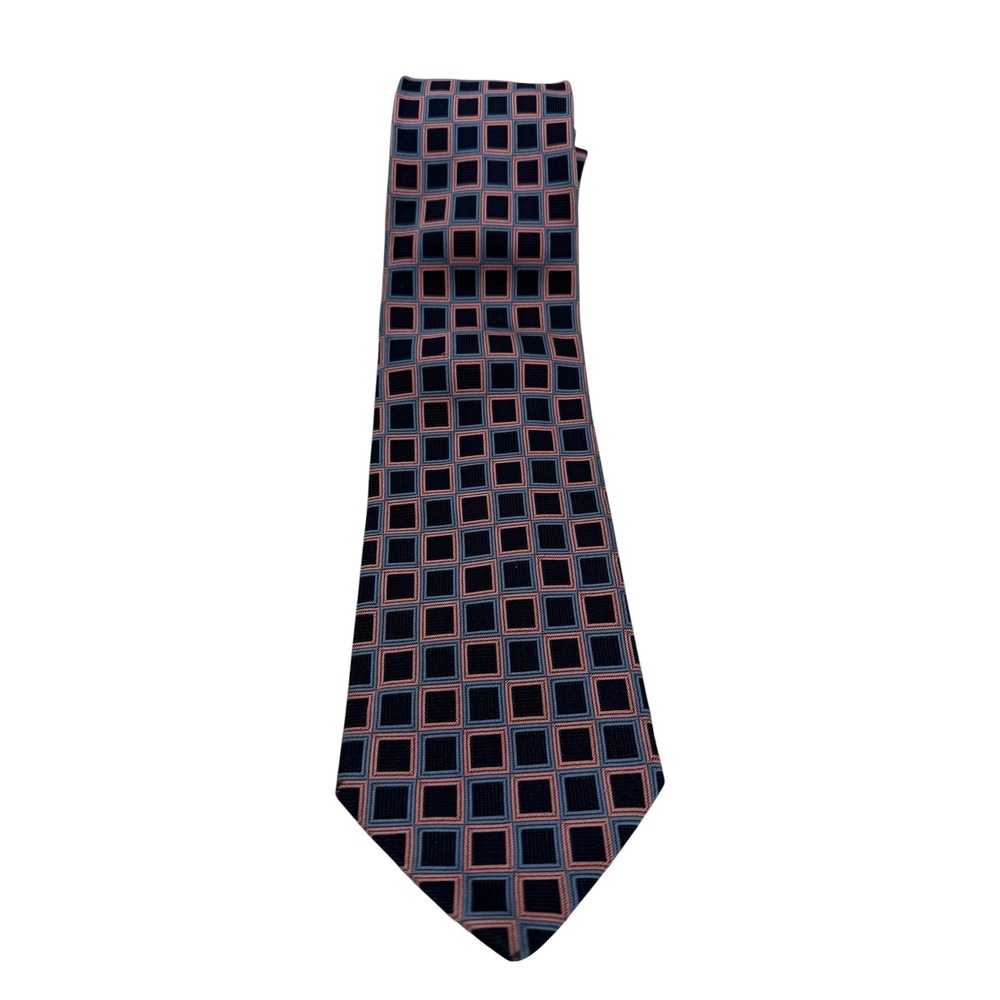 Gieves & Hawkes Navy Pink Geometric Square Silk‎ Tie Handmade England (TG9)